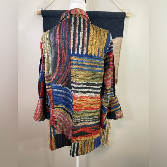 Ali Miles Black/Jewel Tones FUNKY ABSTRACT ART Knit Wire Collar Jacket S - Picture 6 of 11